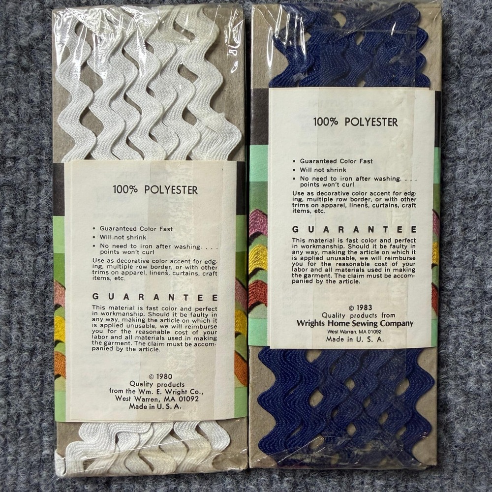 Vintage 80s Rick Rack Lot of 4 Medium Blue White Black Crafting Sewing DIY Trim - Picture 3 of 4